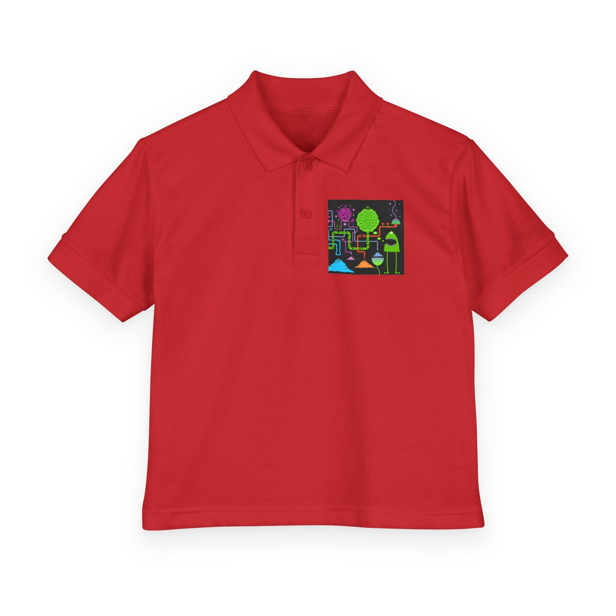 Youth Polo — Neon Space Garden Graphic Chest Pocket