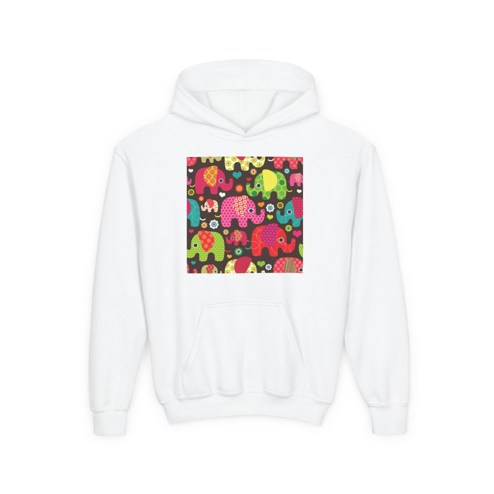 Youth Hoodie — Colorful Elephant Pattern Front & “Mama of the Birthday Dude” Back