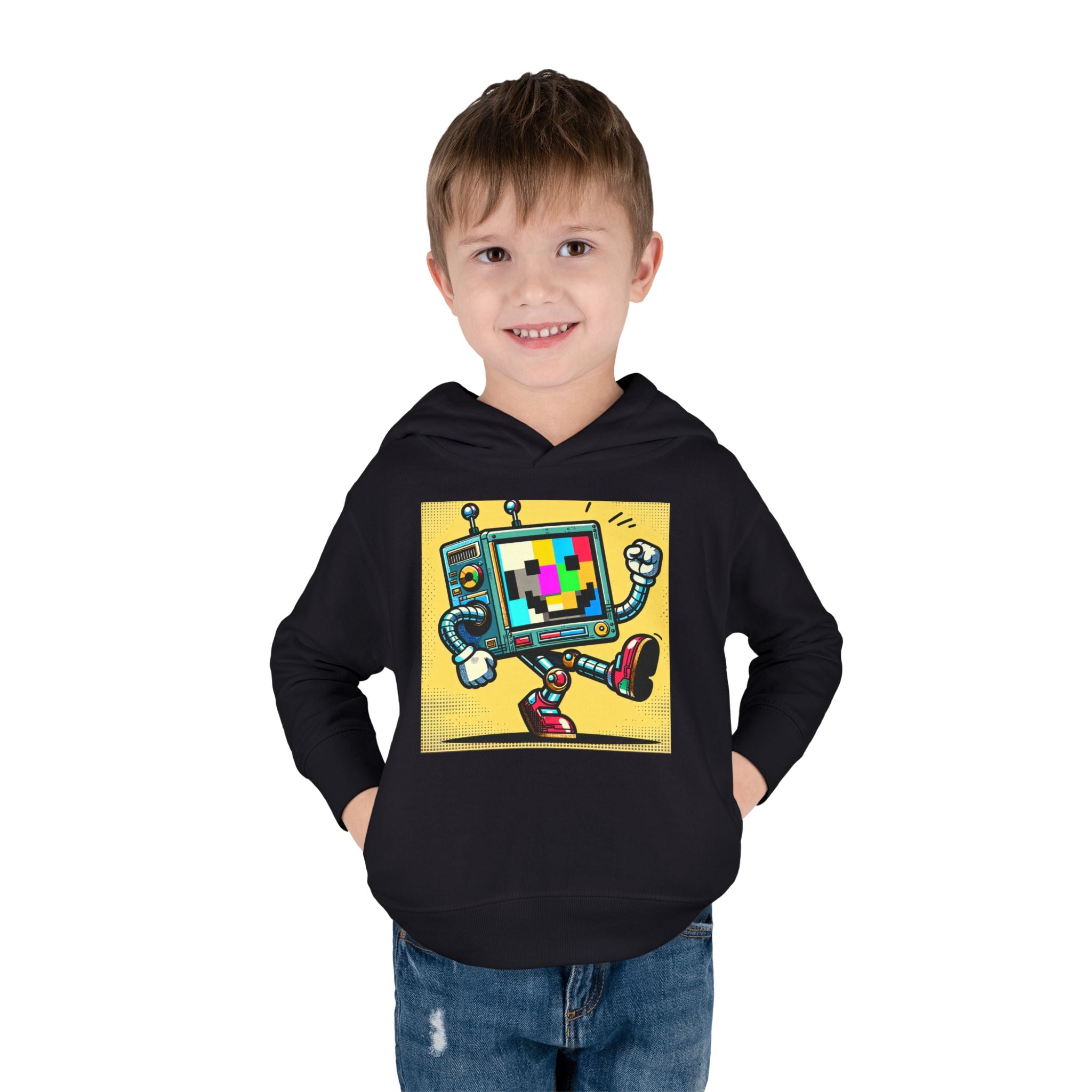 Retro TV Cartoon Toddler Hoodie — Color Test Pattern Robot Pullover