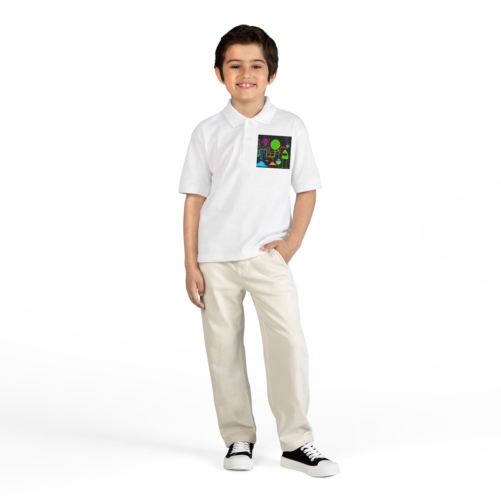 Youth Polo — Neon Space Garden Graphic Chest Pocket