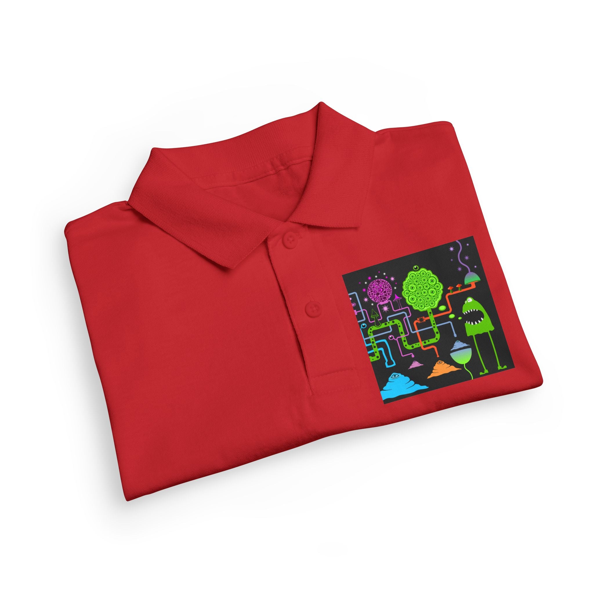 Youth Polo — Neon Space Garden Graphic Chest Pocket