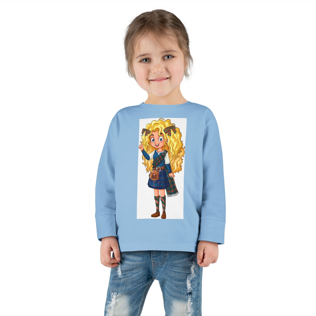 Cute Scottish Girl Toddler Long Sleeve Tee — Brave Princess Kilt Design