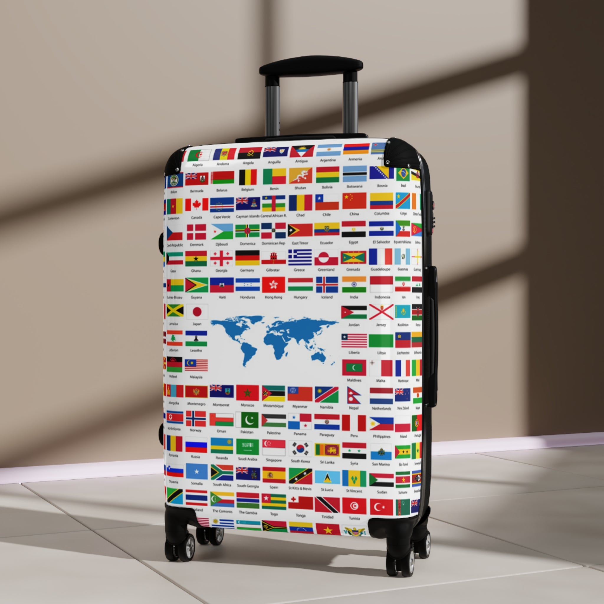 World Flags Carry-On Suitcase – Travel Luggage with Global Map Design