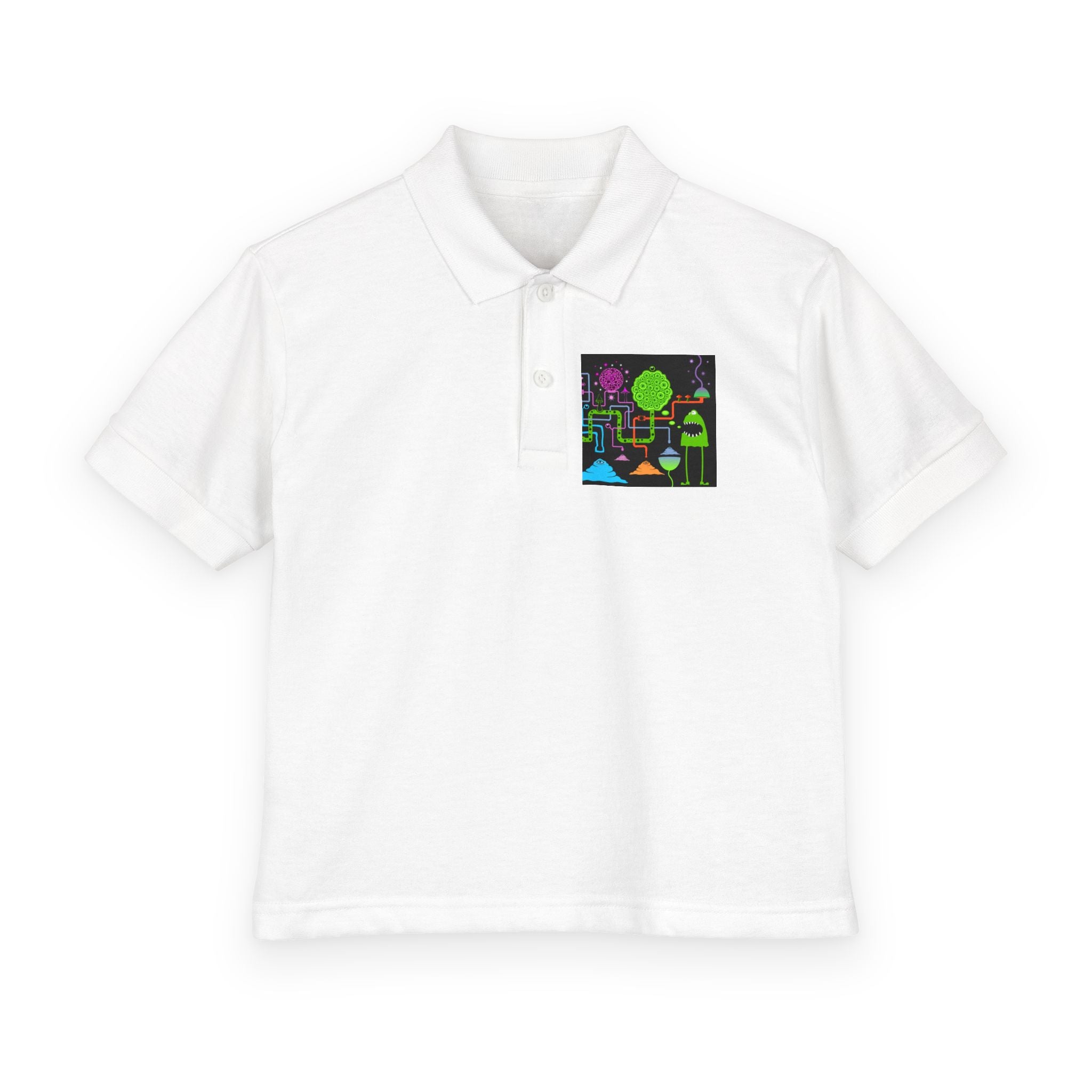 Youth Polo — Neon Space Garden Graphic Chest Pocket