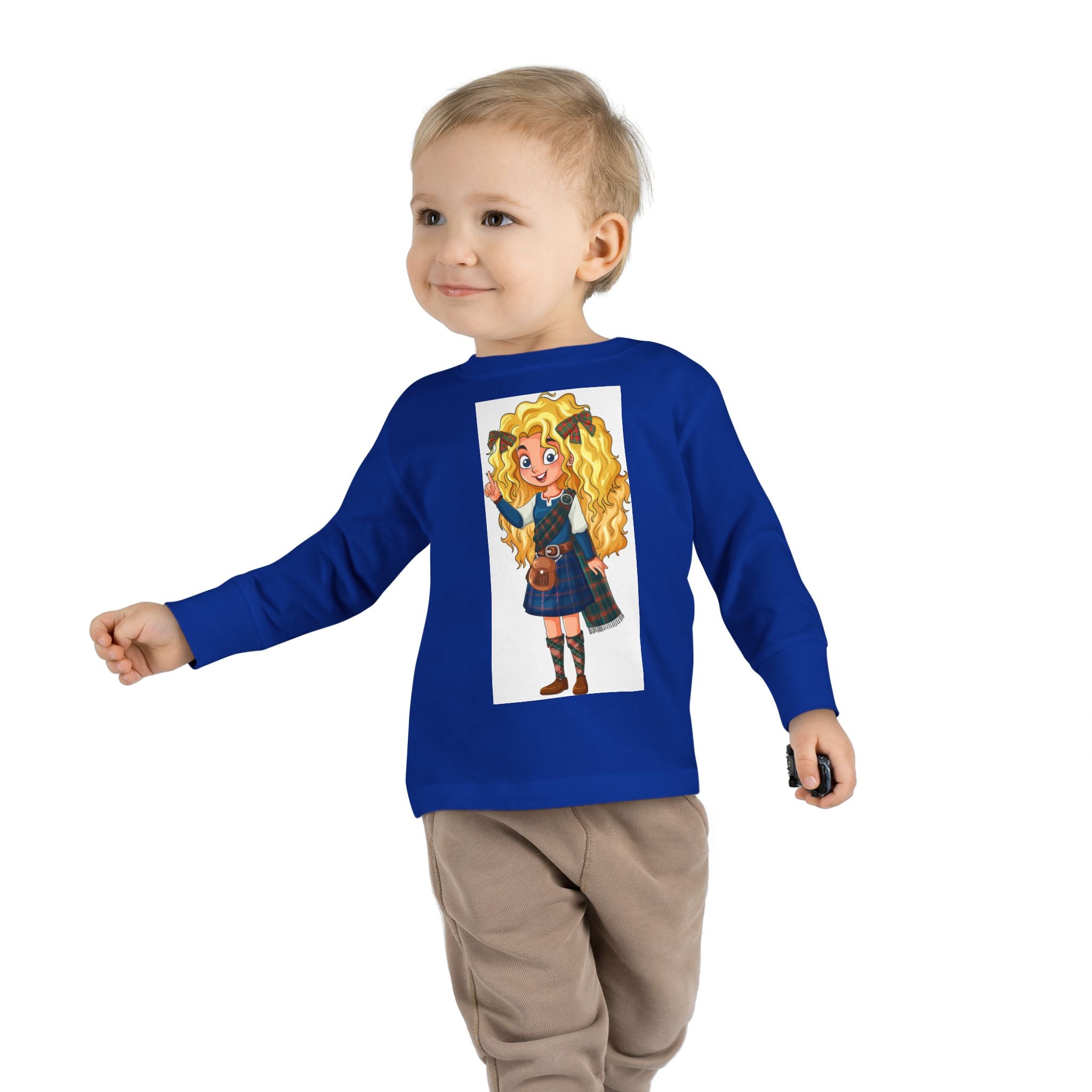 Cute Scottish Girl Toddler Long Sleeve Tee — Brave Princess Kilt Design