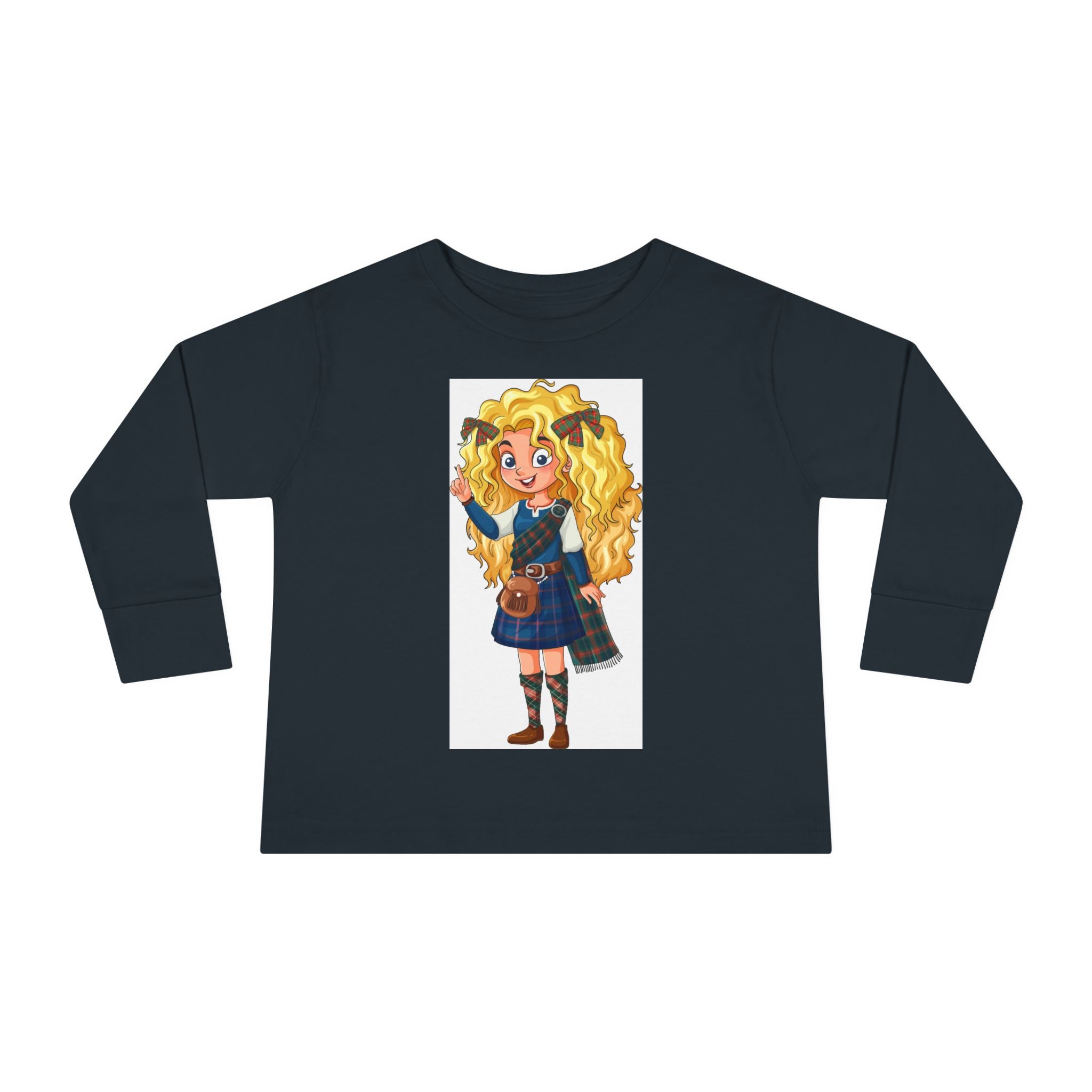 Cute Scottish Girl Toddler Long Sleeve Tee — Brave Princess Kilt Design