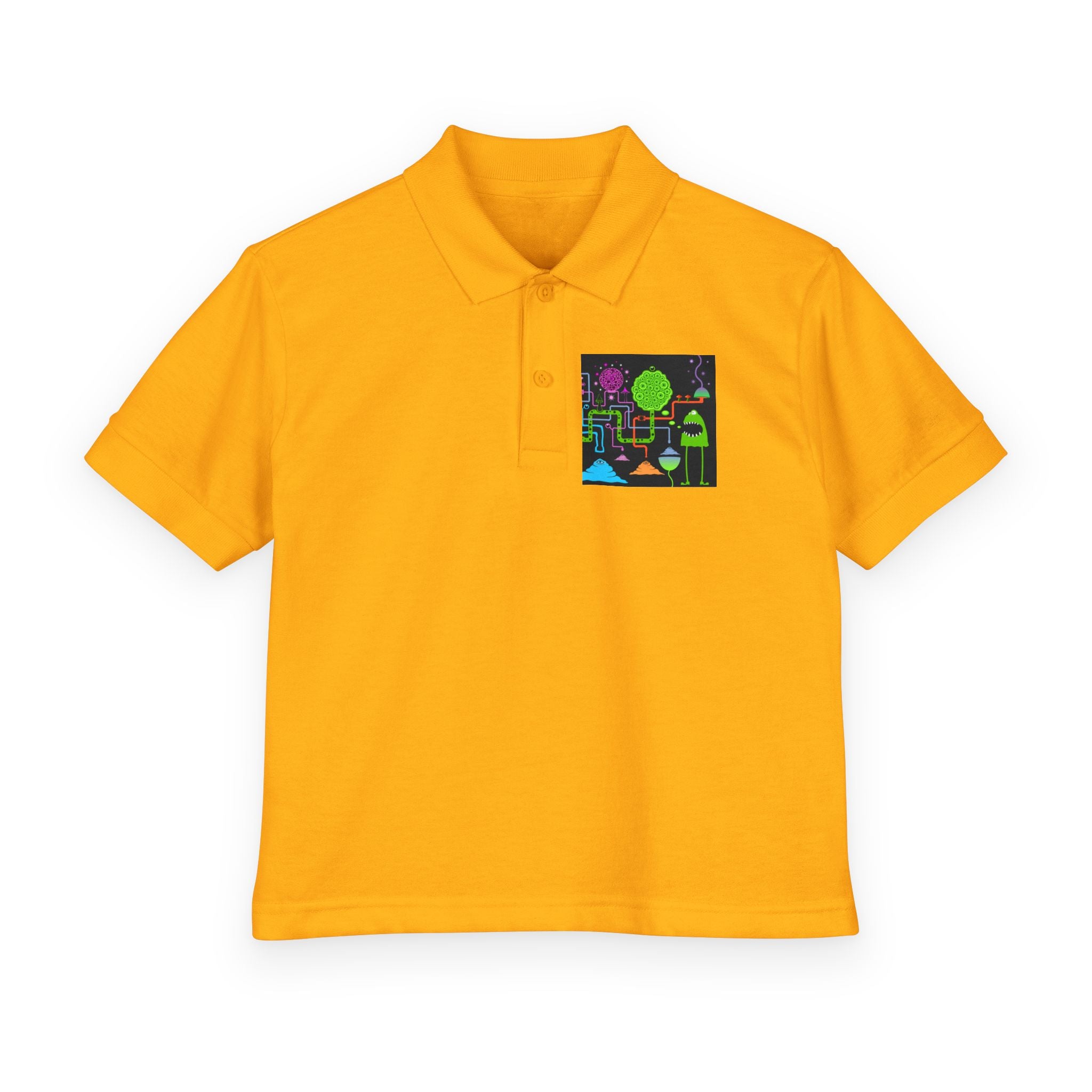 Youth Polo — Neon Space Garden Graphic Chest Pocket