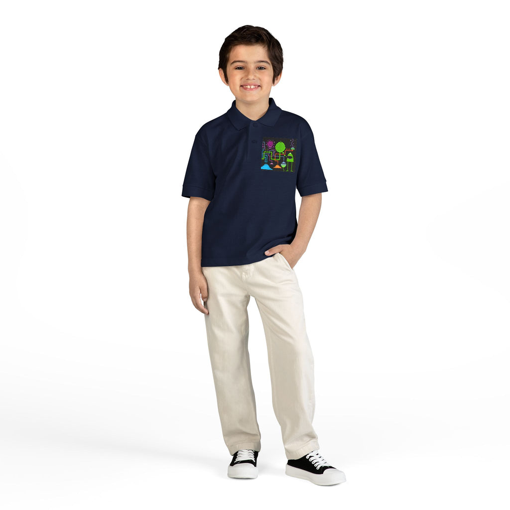 Youth Polo — Neon Space Garden Graphic Chest Pocket