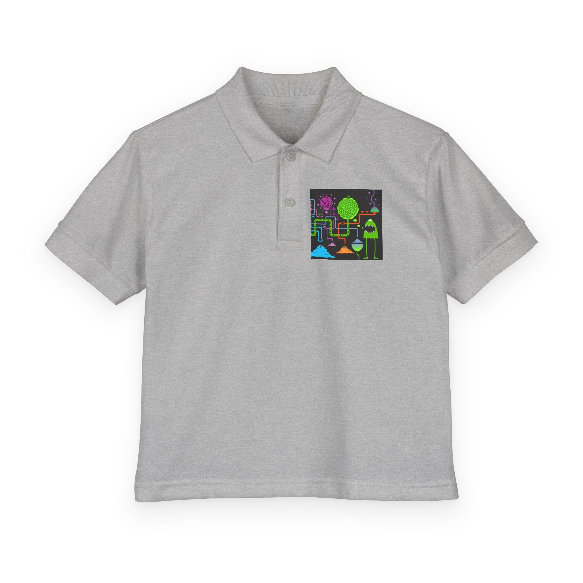 Youth Polo — Neon Space Garden Graphic Chest Pocket