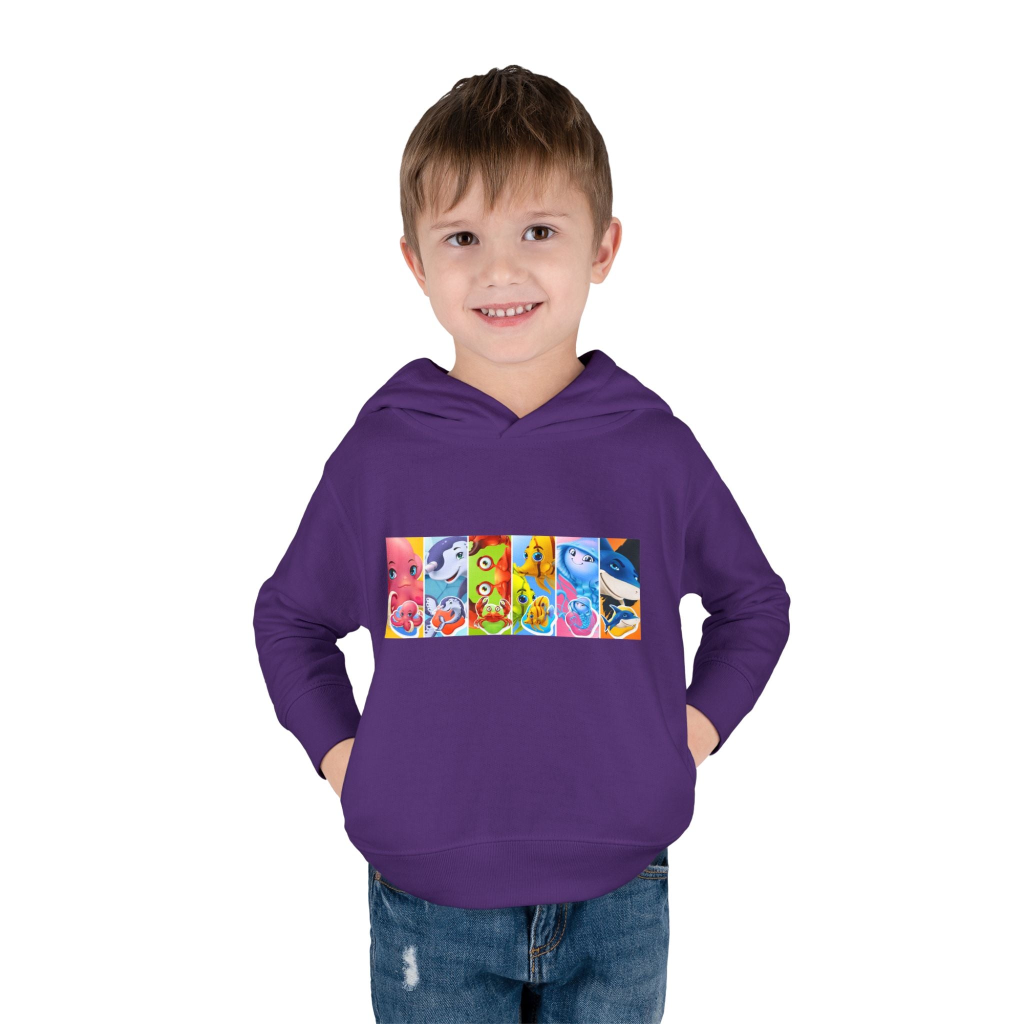 Toddler Hoodie — Colorful Cartoon Animal Collage Pullover