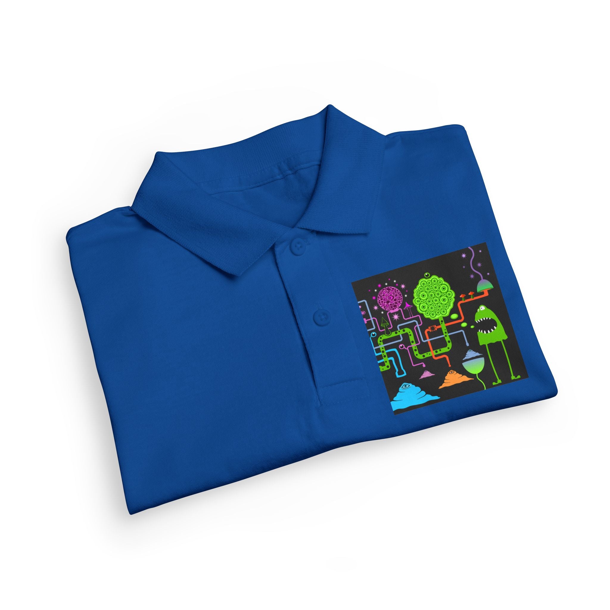 Youth Polo — Neon Space Garden Graphic Chest Pocket