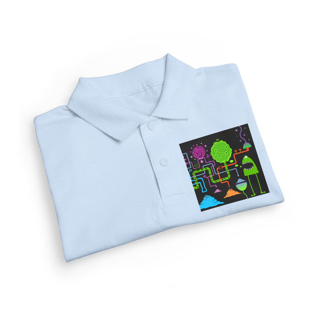 Youth Polo — Neon Space Garden Graphic Chest Pocket