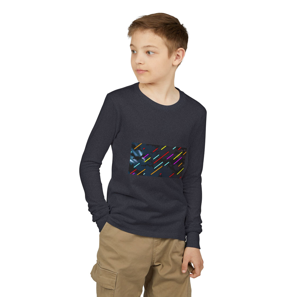 Youth Long Sleeve Tee — Neon Comet Stripe Graphic