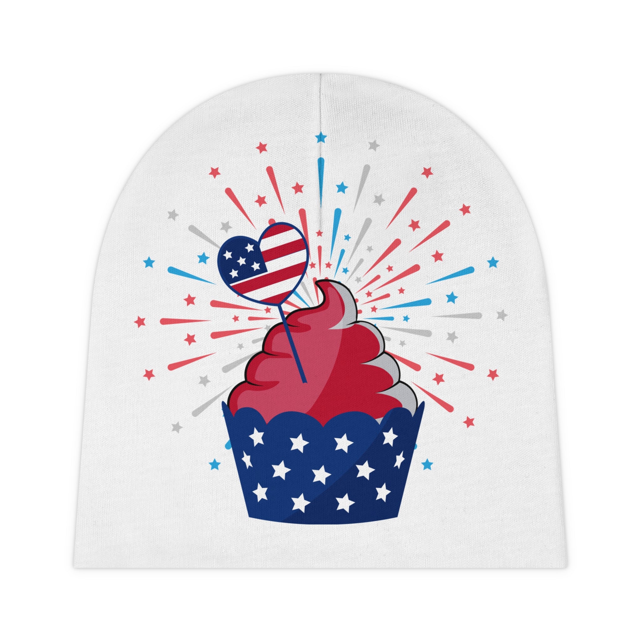 Patriotic Baby Beanie with Cupcake Design - Perfect for 4th of July Celebrations