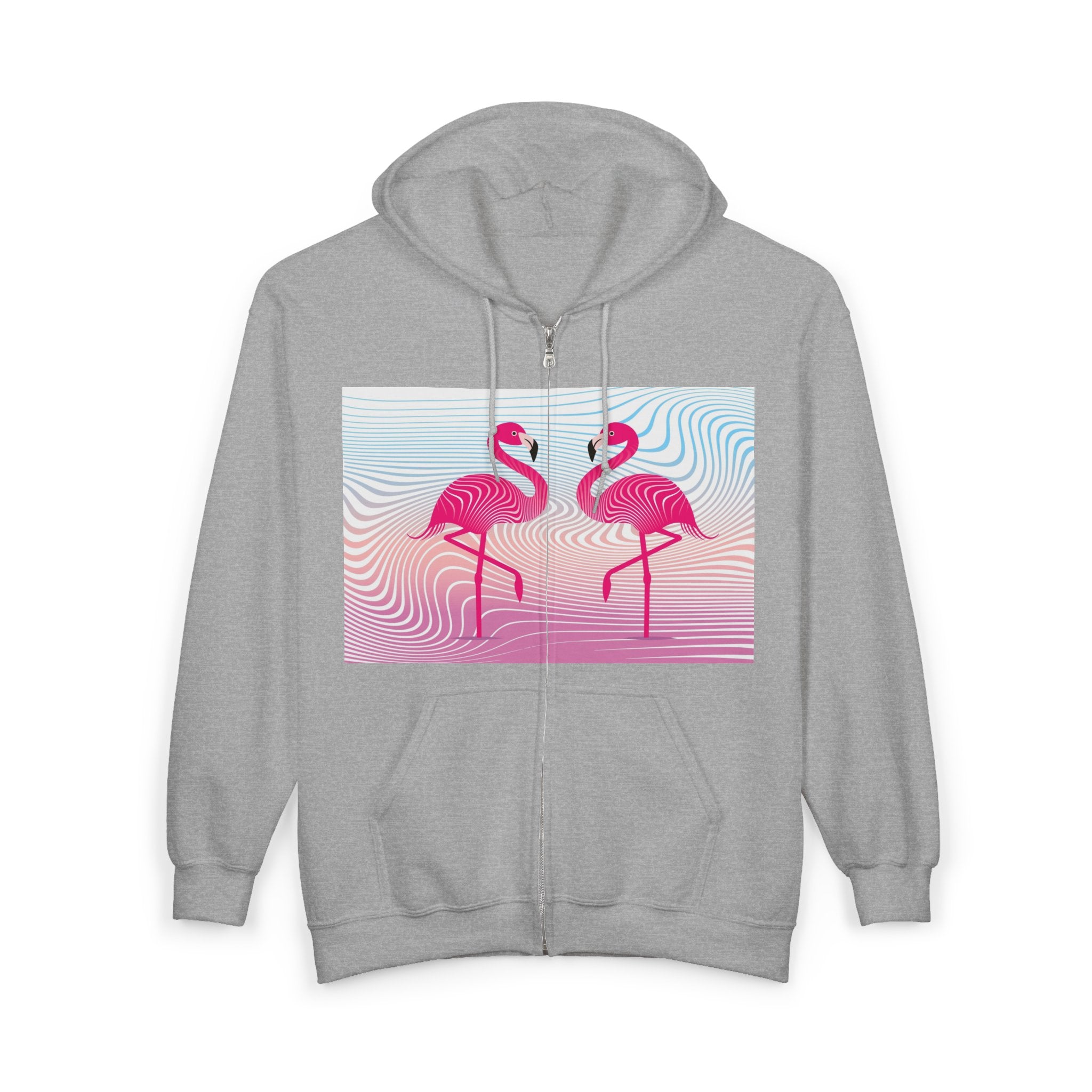 Flamingo Duo Zip Hoodie — Retro Pastel Tropical Graphic