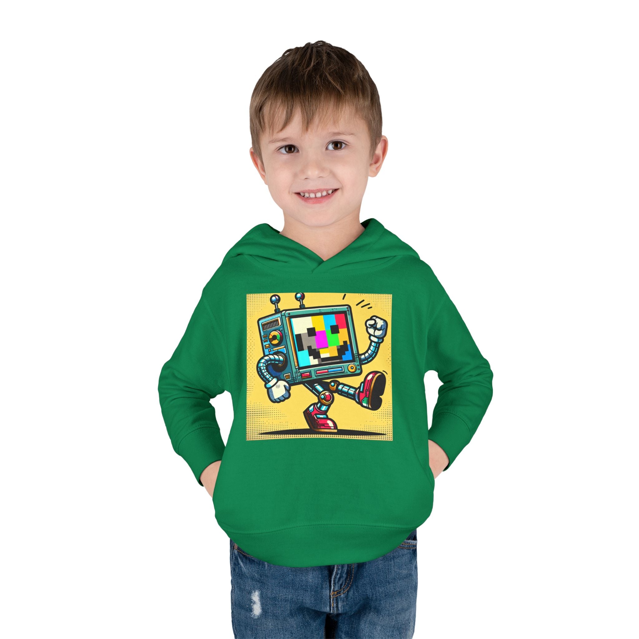 Retro TV Cartoon Toddler Hoodie — Color Test Pattern Robot Pullover