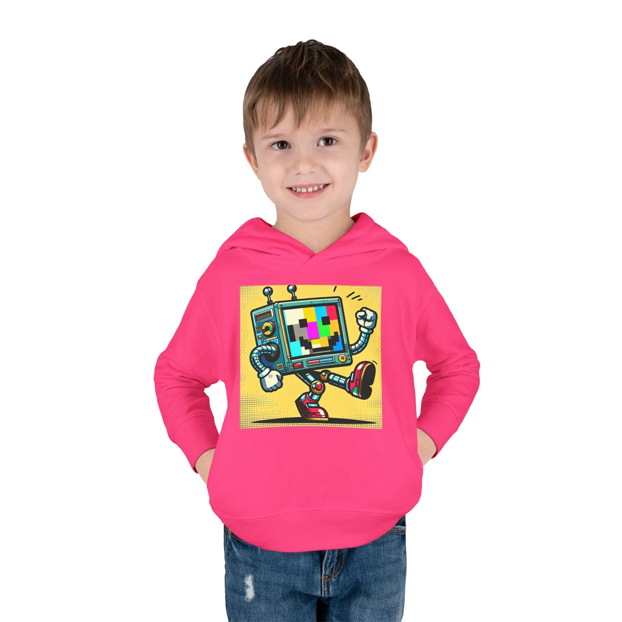 Retro TV Cartoon Toddler Hoodie — Color Test Pattern Robot Pullover